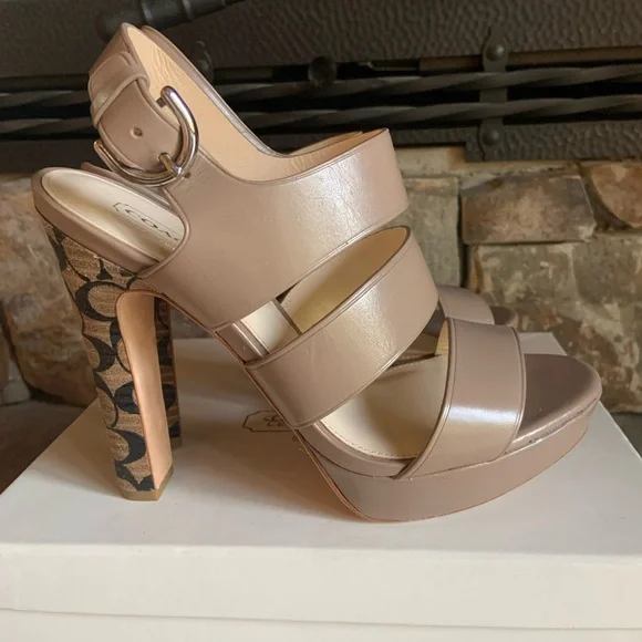 COACH Bertta Vachetta Strappy Platform High Heels - Picture 5 of 13